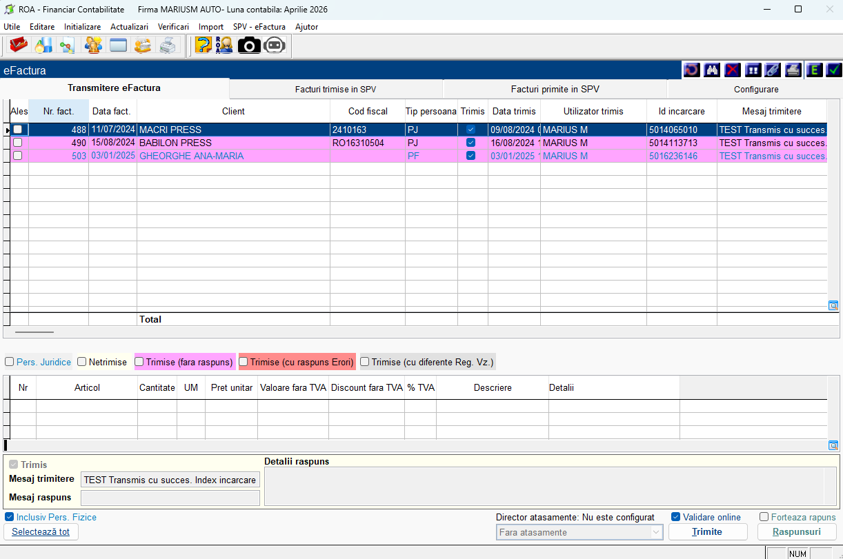 ROA Contabilitate — Borderou e-Factura SPV ANAF