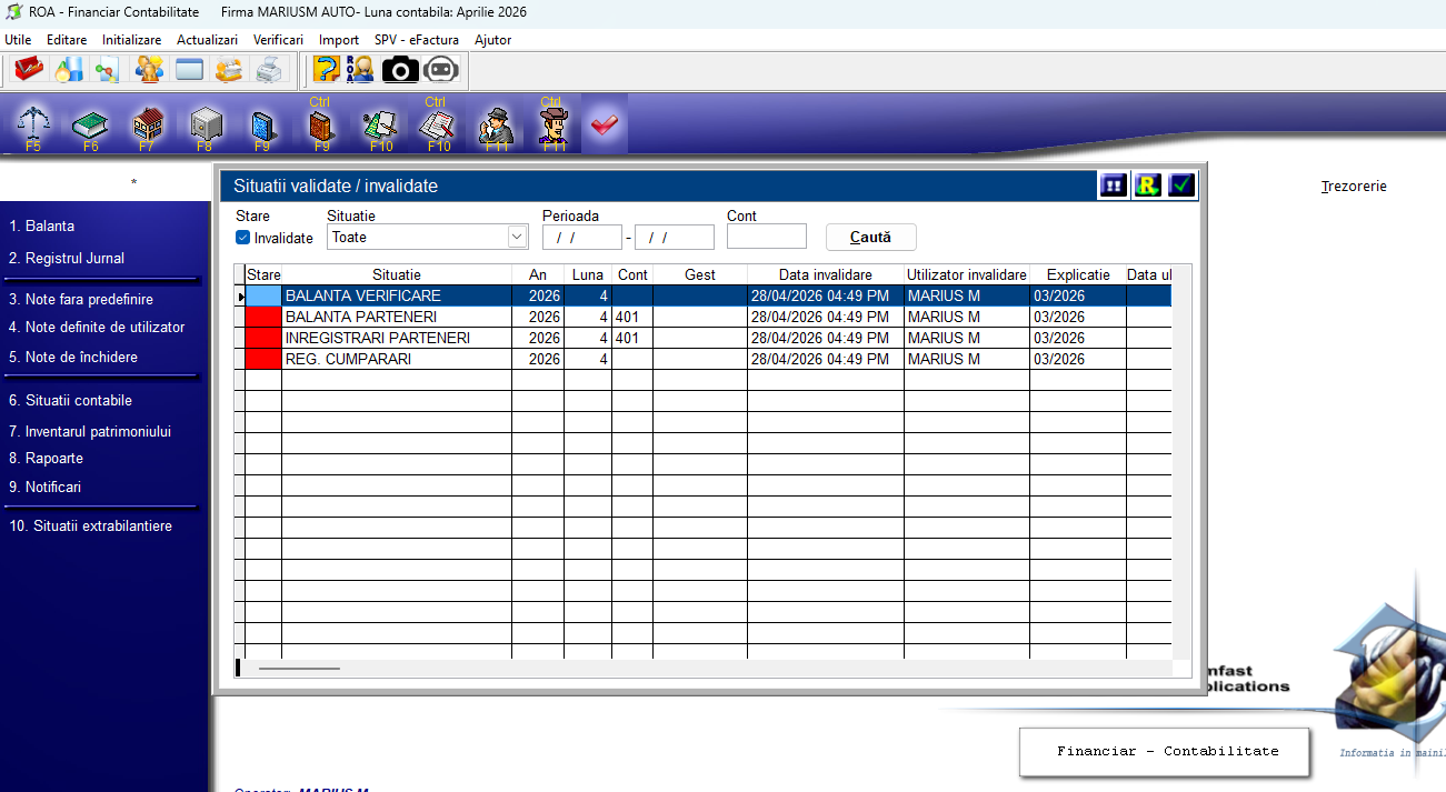 ROA Contabilitate — Validări înainte de închiderea lunii