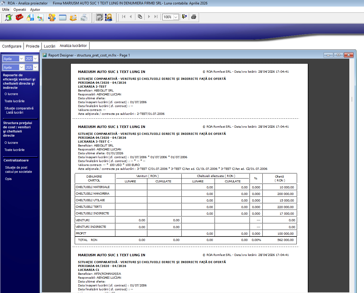 ROA Construcții — Analiză comparativă lucrări